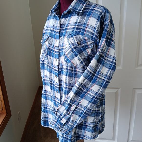 Canyon Guide Juneau Flannel Shirt 2X blue white plaid LS well worn warm soft - Picture 2 of 14
